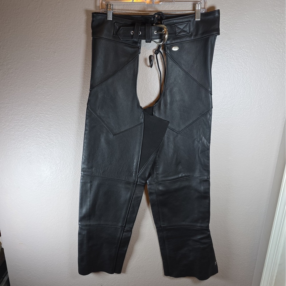 Genuine Harley Davidson Black Leather Motorcycle Chaps - Women's Size XL